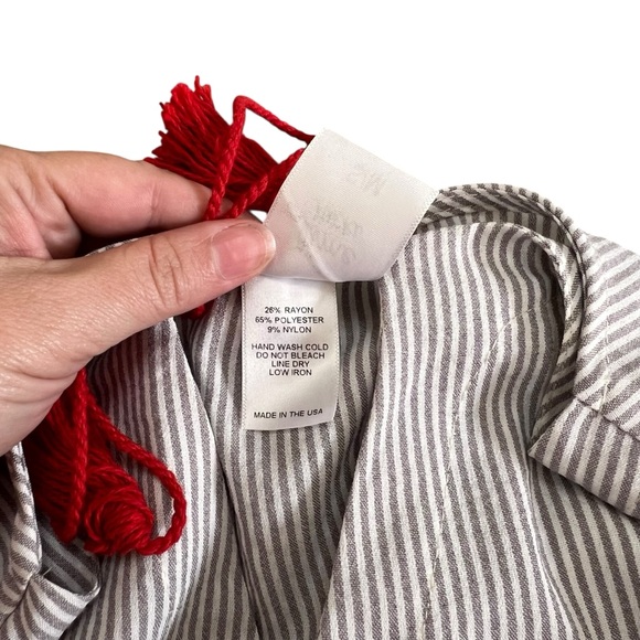 Lime Ricki grey & white pin striped women’s Caftan Red Trim & Tassles - Picture 7 of 9